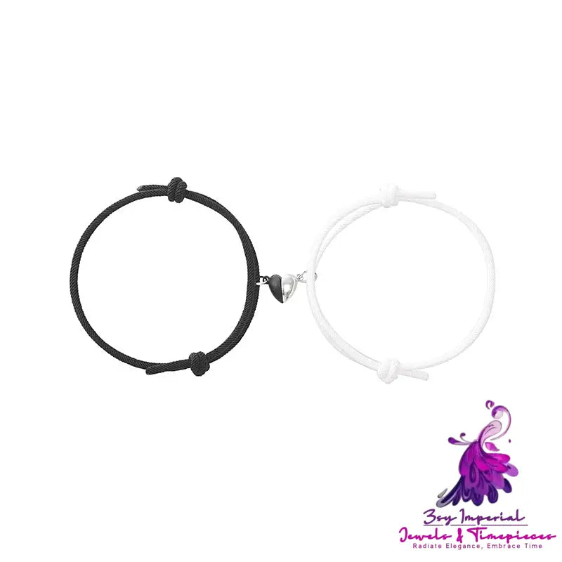 Black And White Love Magnet Milan Rope Couple Bracelet