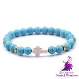 Natural Stone White Turquoise Cross Bracelet Multi-color