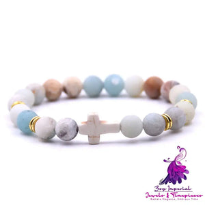 Natural Stone White Turquoise Cross Bracelet Multi-color