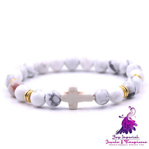 Natural Stone White Turquoise Cross Bracelet Multi-color