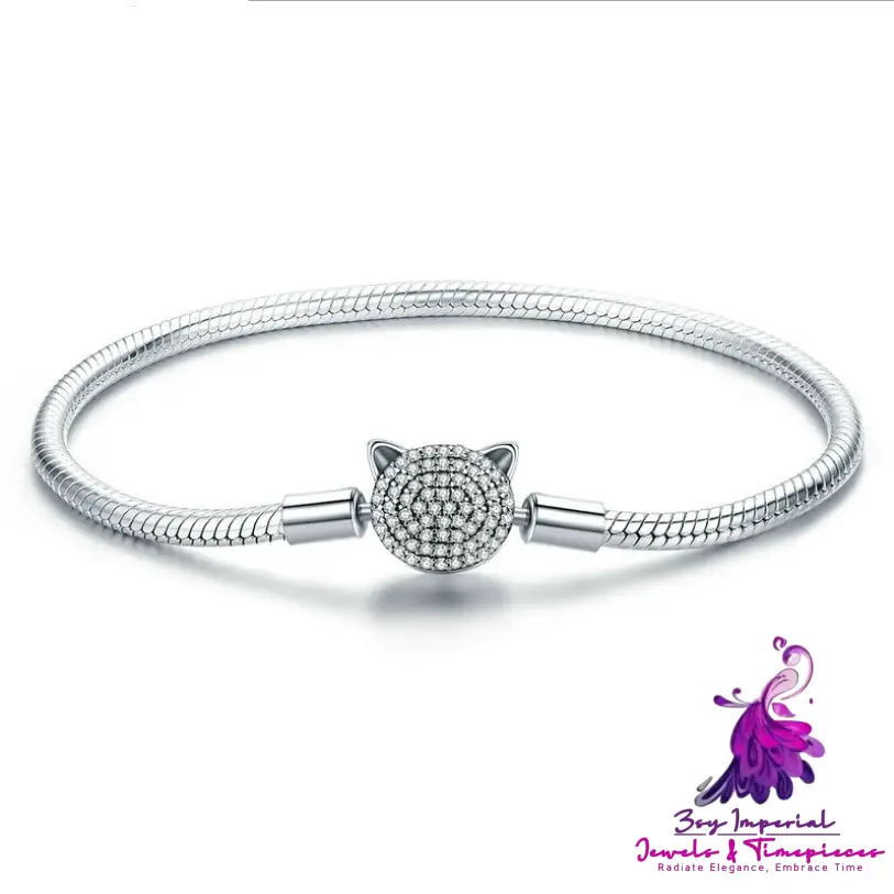 Cute Cat Silver Bracelet