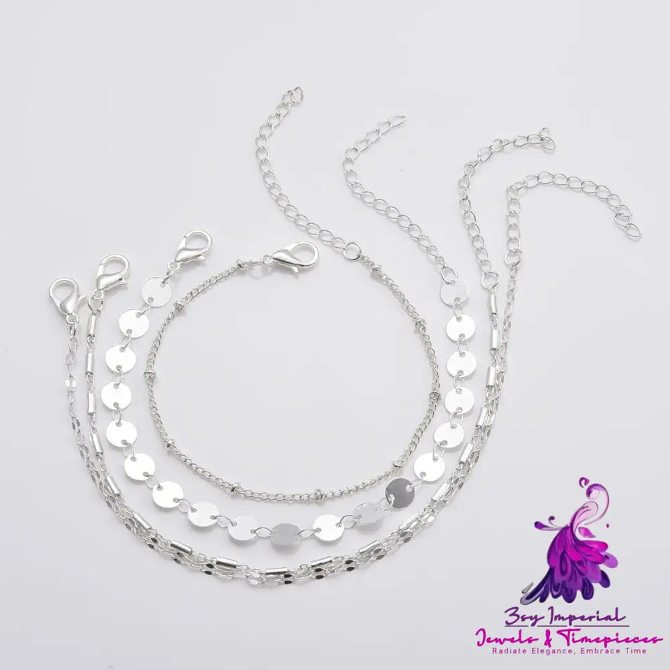 Tube Chain Disc Lace Bracelet Set