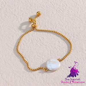 Stainless Steel Women’s Drawstring Flat Pearl Bracelet