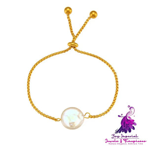 Stainless Steel Women’s Drawstring Flat Pearl Bracelet