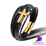 Stainless Steel Leather Cross Brown Black Bracelet Men