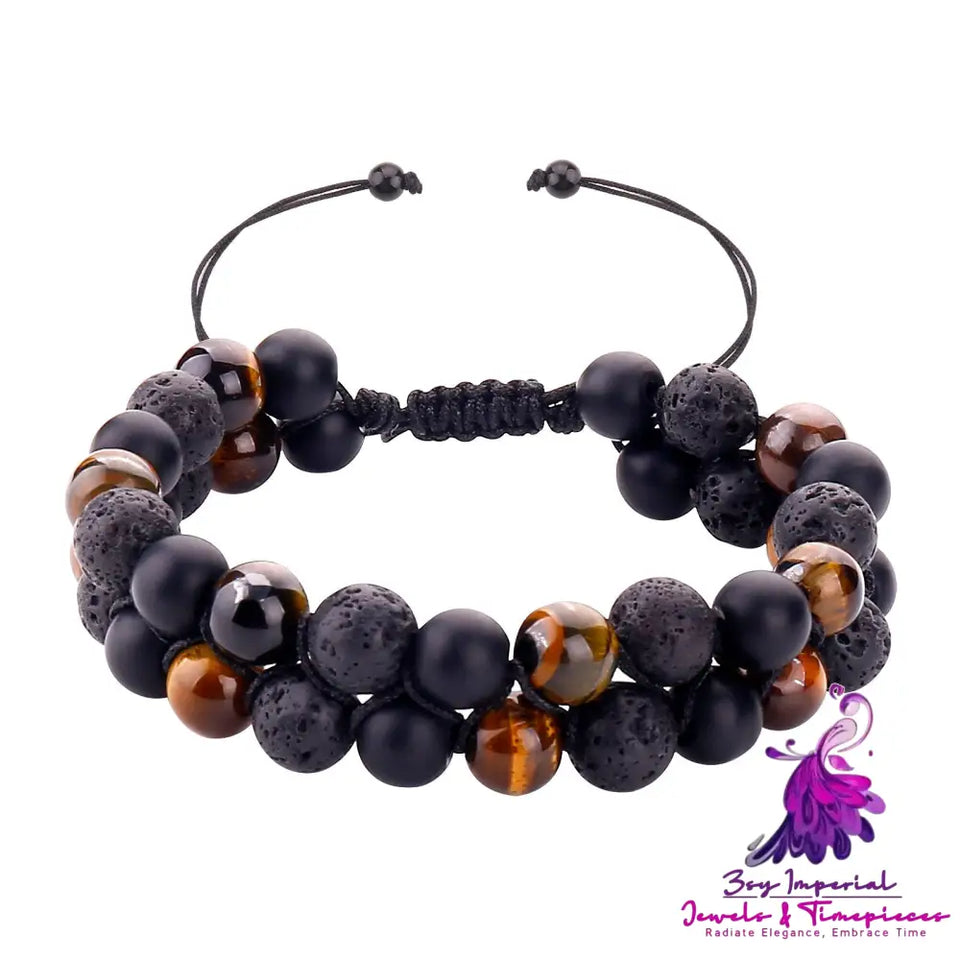 Simple Obsidian Double Weave Bracelet