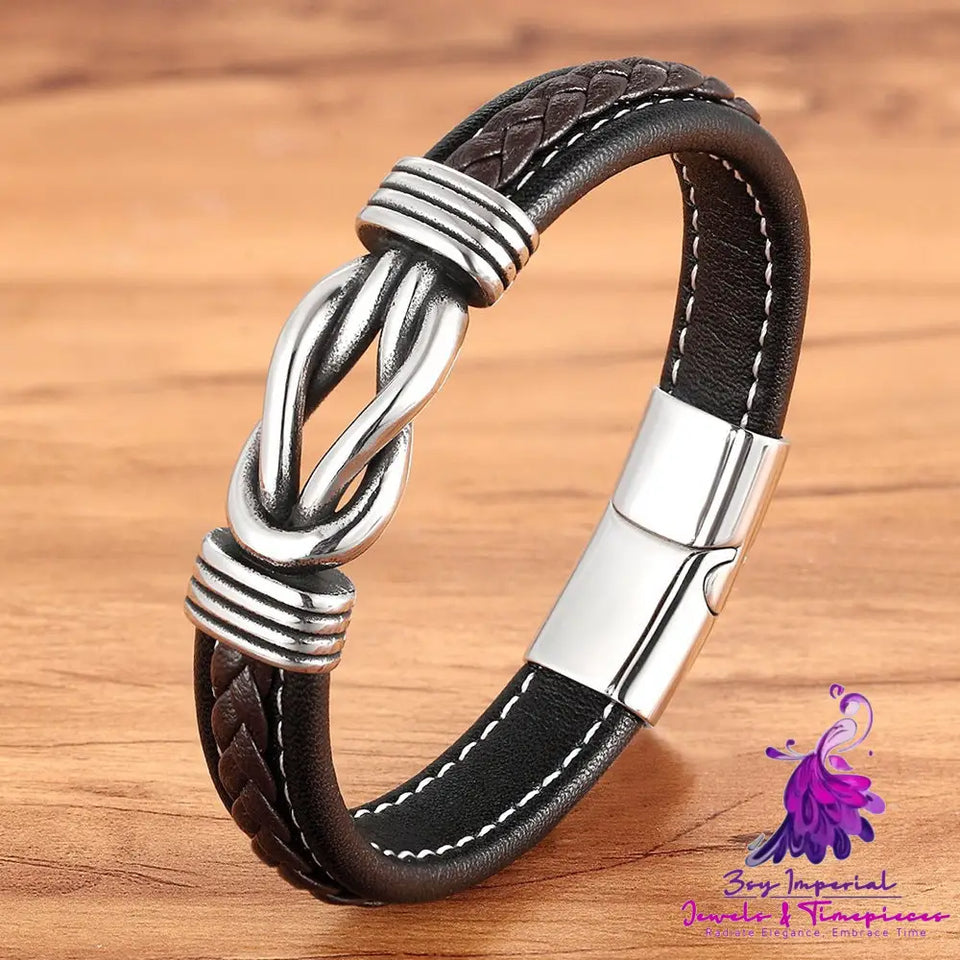 Simple Leather Cord Stainless Steel Bracelet