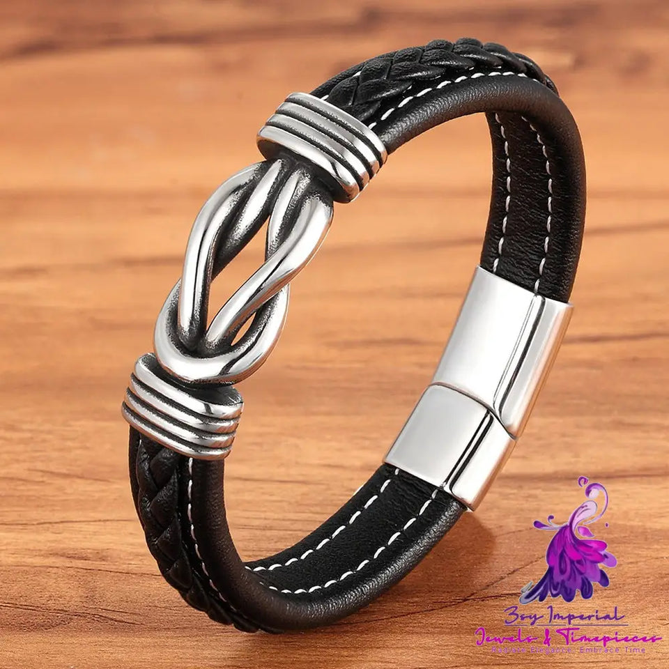 Simple Leather Cord Stainless Steel Bracelet