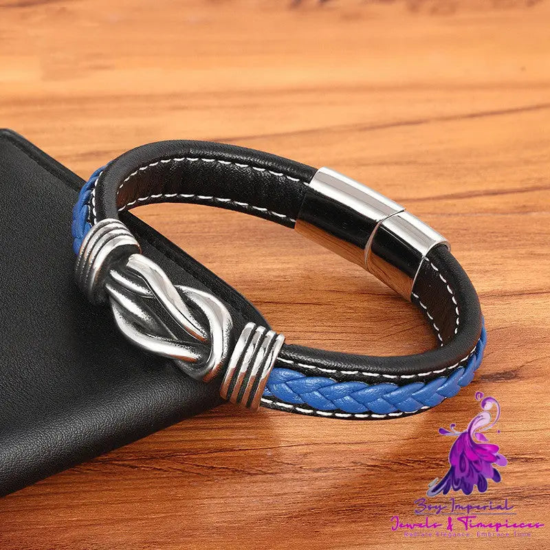 Simple Leather Cord Stainless Steel Bracelet