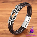 Simple Leather Cord Stainless Steel Bracelet