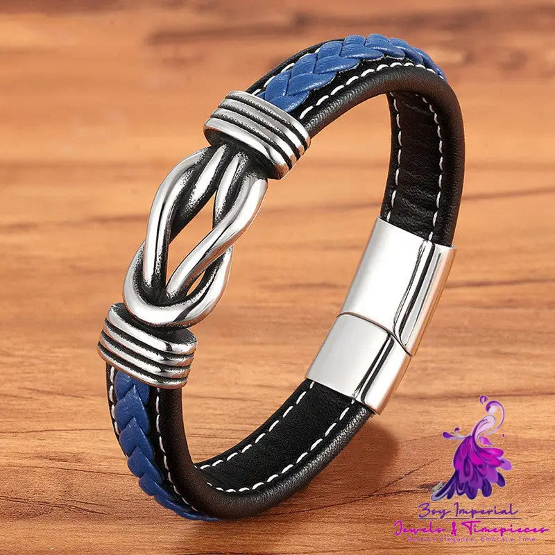 Simple Leather Cord Stainless Steel Bracelet