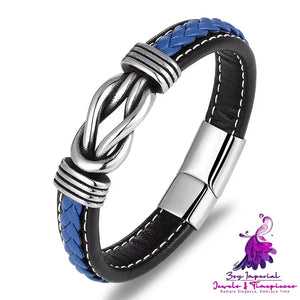 Simple Leather Cord Stainless Steel Bracelet