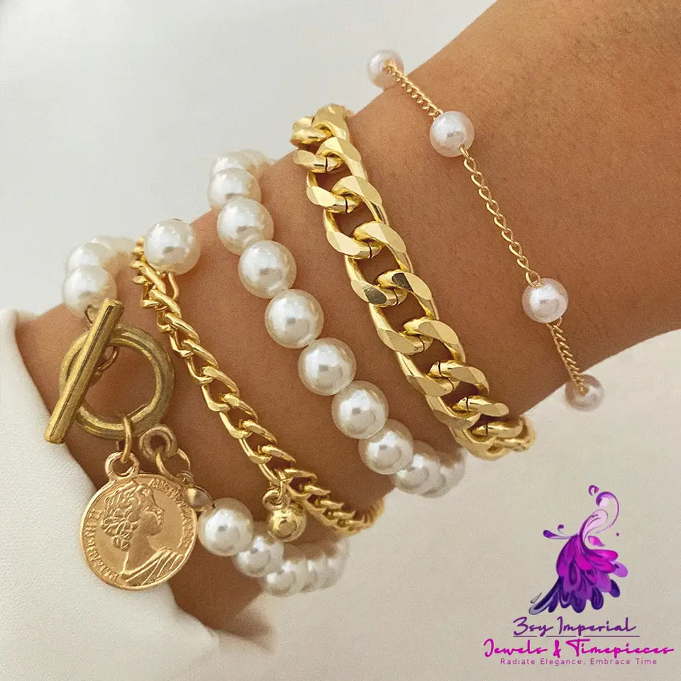 Metal Gold Pearl Bracelet