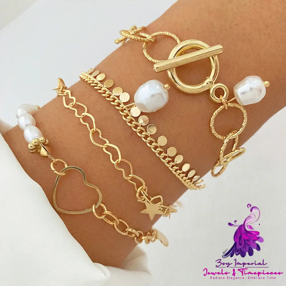 Metal Gold Pearl Bracelet