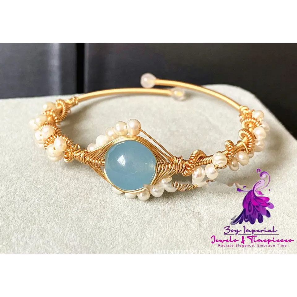 Gold-Wrapped Sapphire Pearl Bracelet