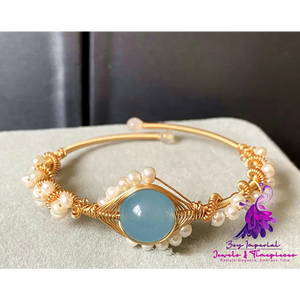 Gold-Wrapped Sapphire Pearl Bracelet