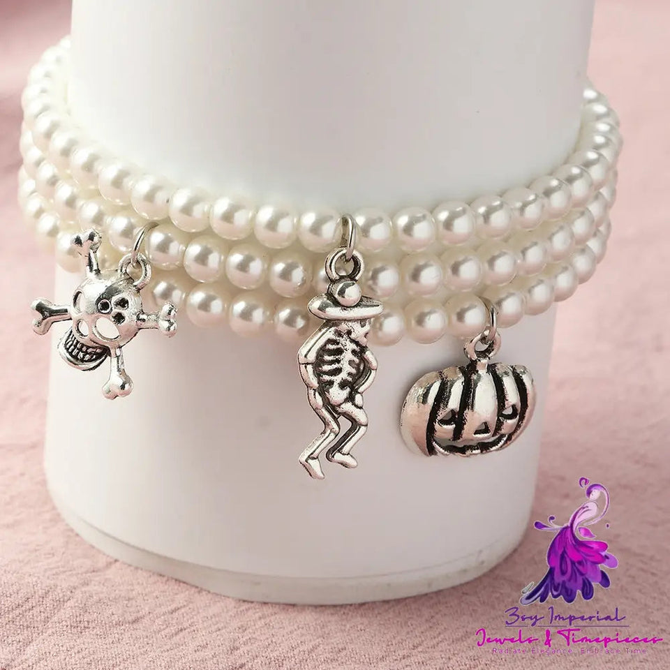 Imp Pendant Pearl Halloween Bracelet