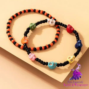 Halloween Day Skull Color Rice Beads Elastic Rope