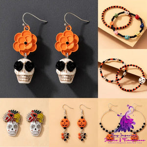 Halloween Day Skull Color Rice Beads Elastic Rope