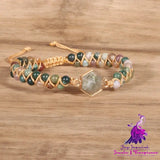 Indian Agate Hexagonal Charm Braided Bracelet