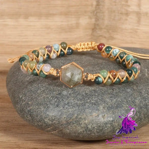 Indian Agate Hexagonal Charm Braided Bracelet