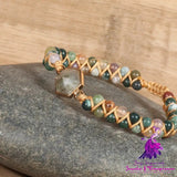 Indian Agate Hexagonal Charm Braided Bracelet