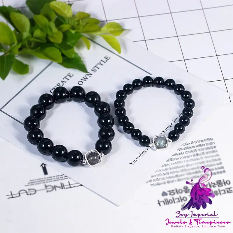 S925 Silver Natural Moonlight Obsidian Bracelet