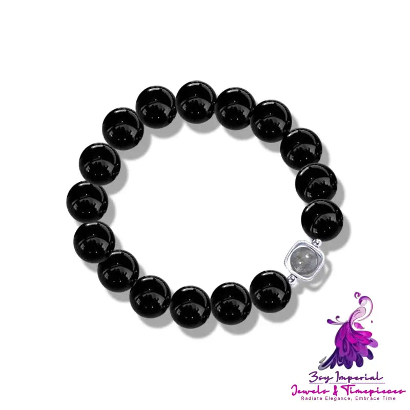 S925 Silver Natural Moonlight Obsidian Bracelet