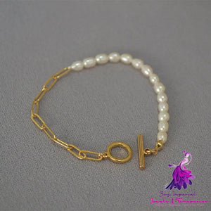 Freshwater Rice Grain Pearl Gold Paper Clip Chain Bracelet