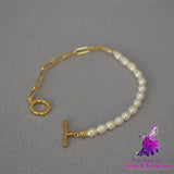 Freshwater Rice Grain Pearl Gold Paper Clip Chain Bracelet