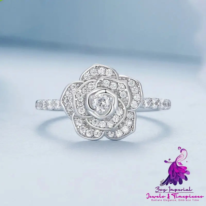 Inlaid Zircon Rose Wedding Ring Advanced Luxury Style