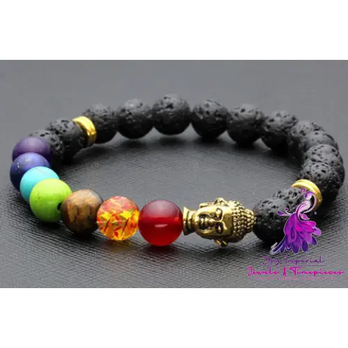 Seven Chakra Volcanic Rock Bracelet