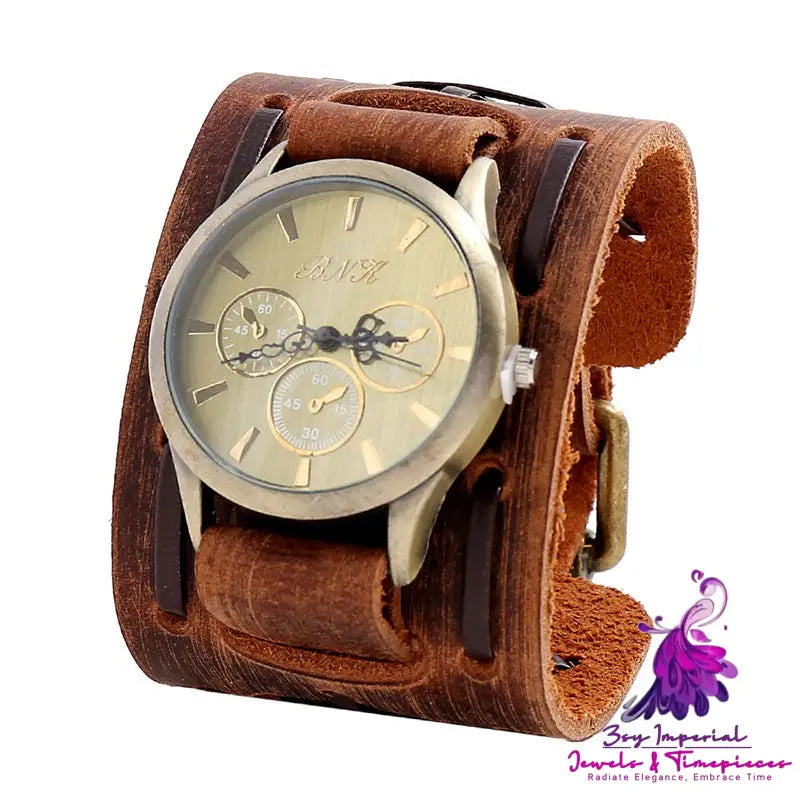 Wide Leather Vintage Bracelet Men’s Watch