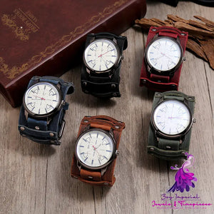 Wide Leather Vintage Bracelet Men’s Watch