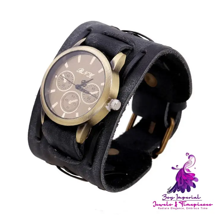 Wide Leather Vintage Bracelet Men’s Watch