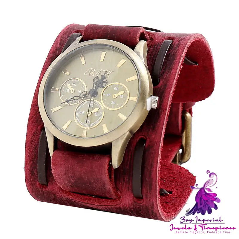 Wide Leather Vintage Bracelet Men’s Watch