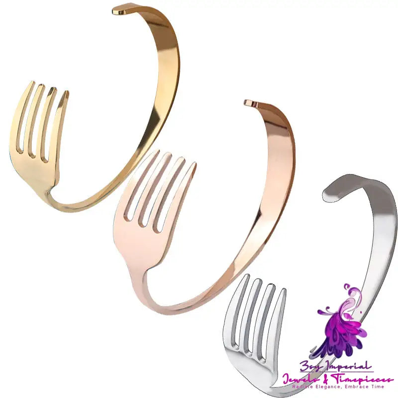 Stainless Steel C-shaped Bracelet with Fork Design