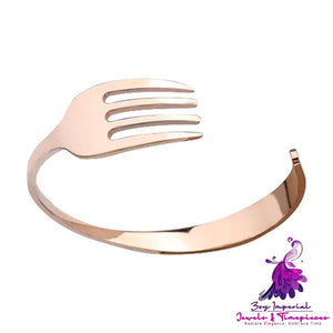 Stainless Steel C-shaped Bracelet with Fork Design