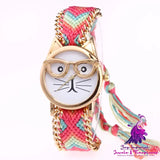 Cat Face Woolen Chain Bracelet Watch