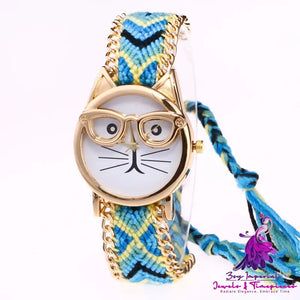 Cat Face Woolen Chain Bracelet Watch