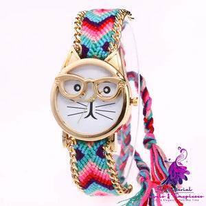 Cat Face Woolen Chain Bracelet Watch