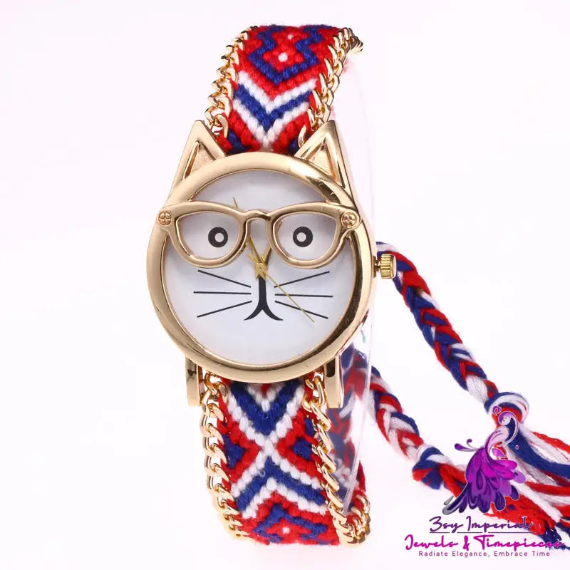 Cat Face Woolen Chain Bracelet Watch