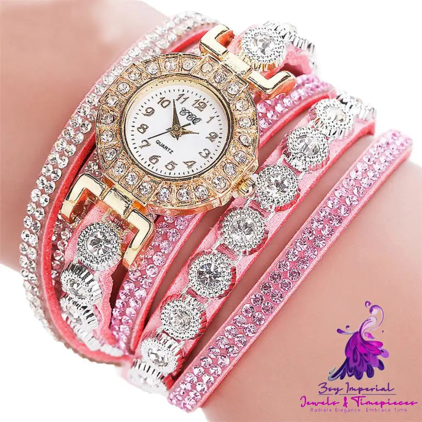 Rhinestone PU Leather Women’s Quartz Watch