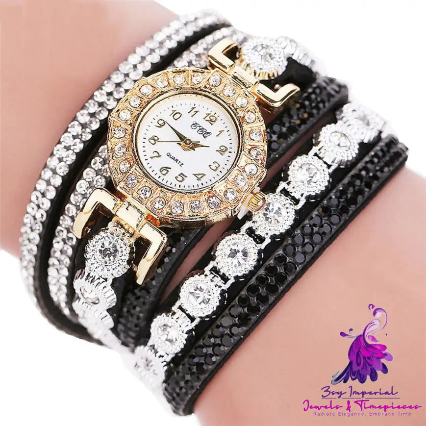 Rhinestone PU Leather Women’s Quartz Watch