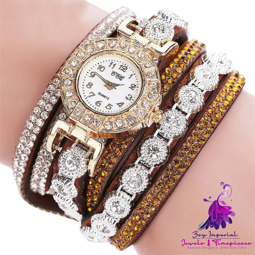 Rhinestone PU Leather Women’s Quartz Watch