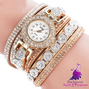 Rhinestone PU Leather Women’s Quartz Watch