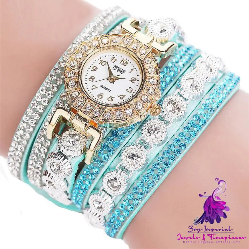 Rhinestone PU Leather Women’s Quartz Watch