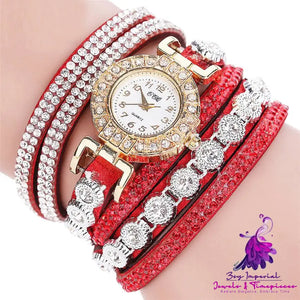 Rhinestone PU Leather Women’s Quartz Watch