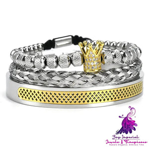 Babu Colorful Crown Braided Bracelet Stainless Steel Mesh