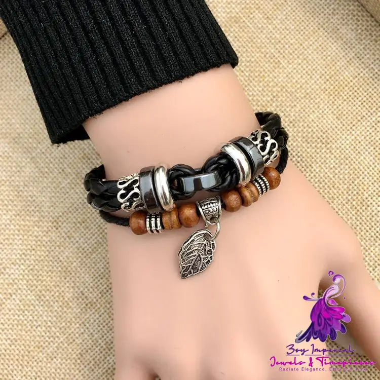 Braided Leather Cross Bracelet